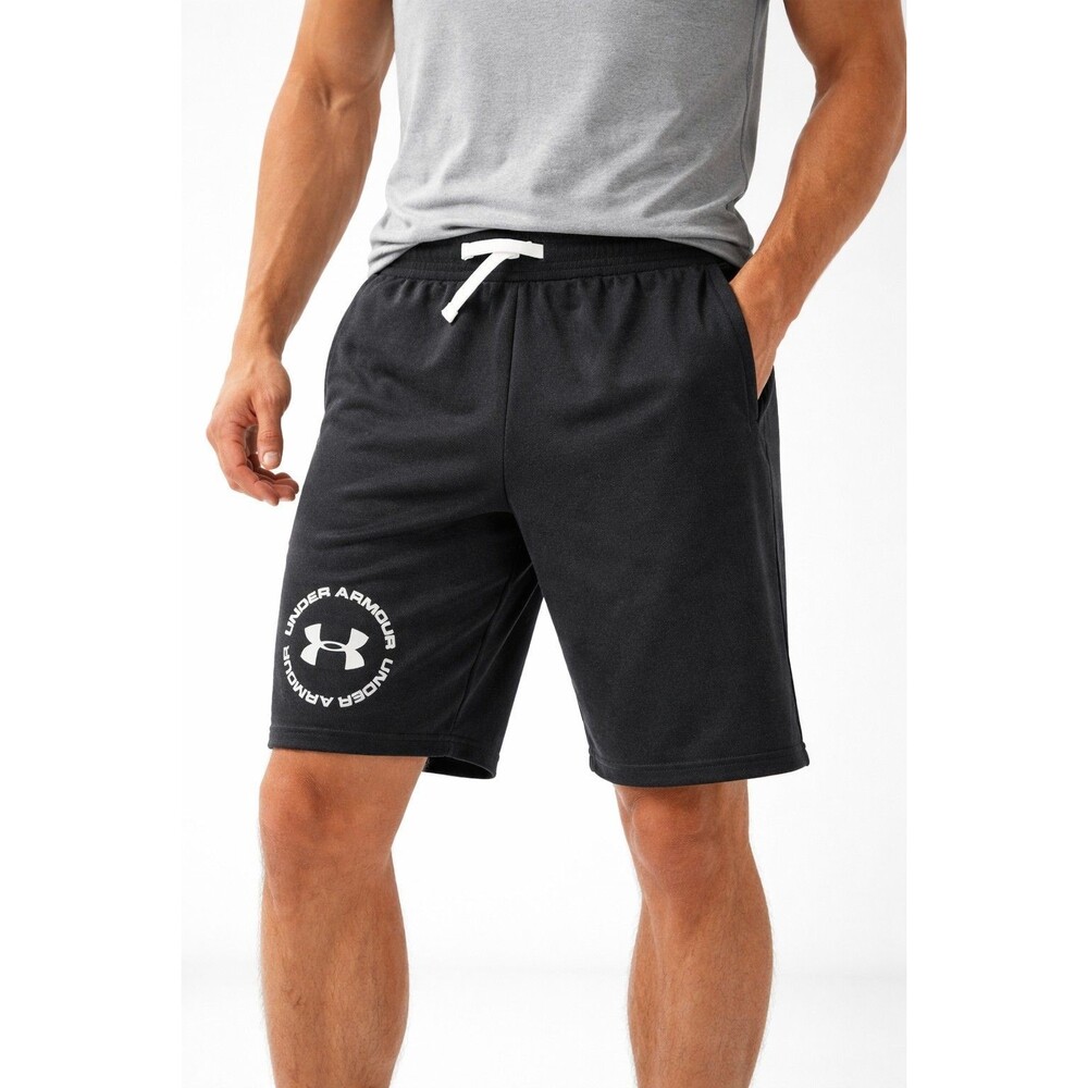 Under Armour Athletic Shorts Black Logo Drawstring Performance Gym Activewear...